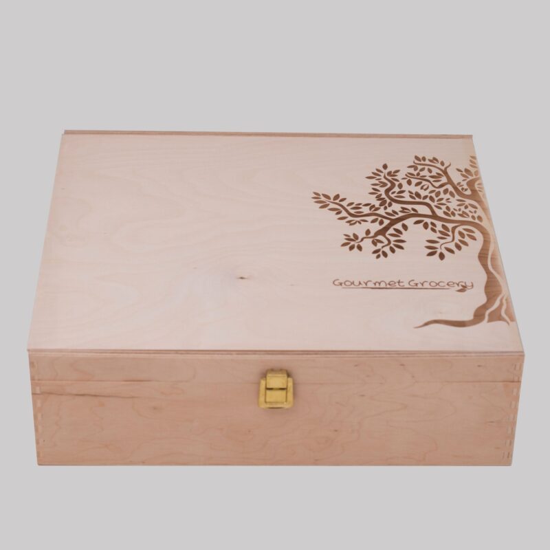 gourmet groceries wooden box square