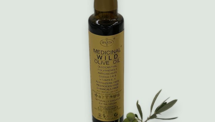 Single bottle of Sparta Medicinal Gold Label high phenolic olive oil