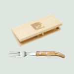 Box of 6 Berlingot forks with olive wood handles by Claude Dozorme