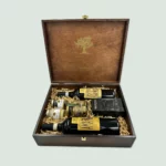 Gift 2024: Italian Luxury , box of 2 italian wines , artichokes in oil , whole truffles and truffle butter in a nice wooden dark colour handmade box