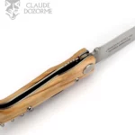 Olive wood handle detail of Capucin sommelier knife by Claude Dozorme