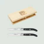 Set of 2 Claude Dozorme Laguiole knives in beech wood box