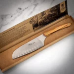 Le Thiers Santoku Knife with Olive Wood Handle by Claude Dozorme in a box