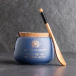 Elegant Majorelle blue ceramic jar with gourmet salt