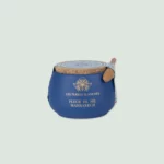 Fleur de Sel de Marrakech in Majorelle blue ceramic jar with spoon – front view