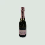 Front view of Moët Rosé Impérial Champagne bottle with pink and gold accents.