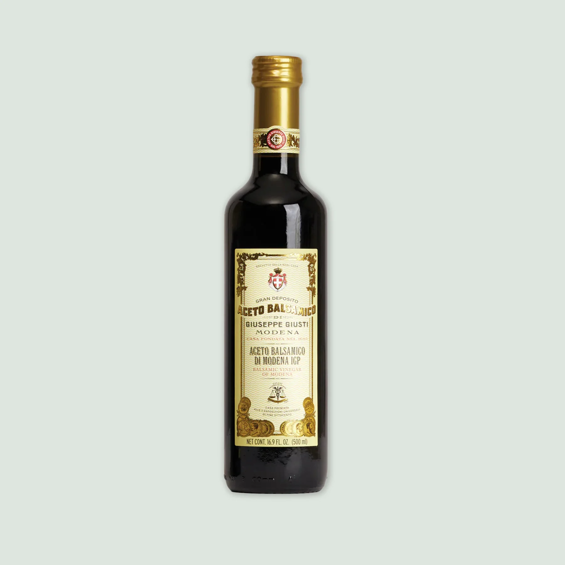 Front view of Giusti Balsamic Vinegar of Modena Bordolese 500ml bottle with classic label design.