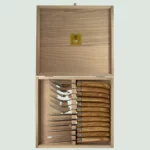 Set of 6 Laguiole steak knives and 6 forks with olive wood handles in gift box